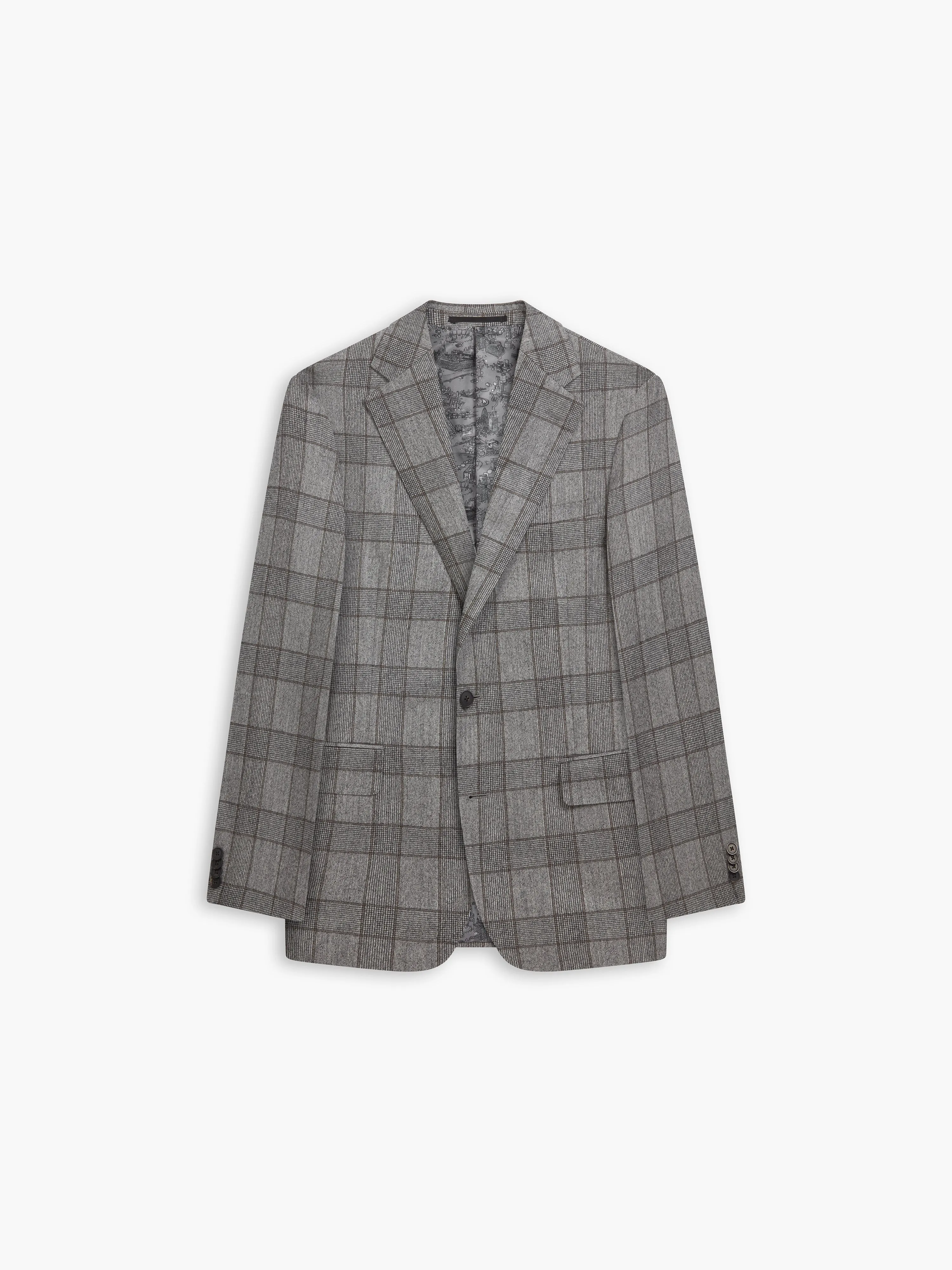 Moore Slim Fit Grey and Brown Check Jacket