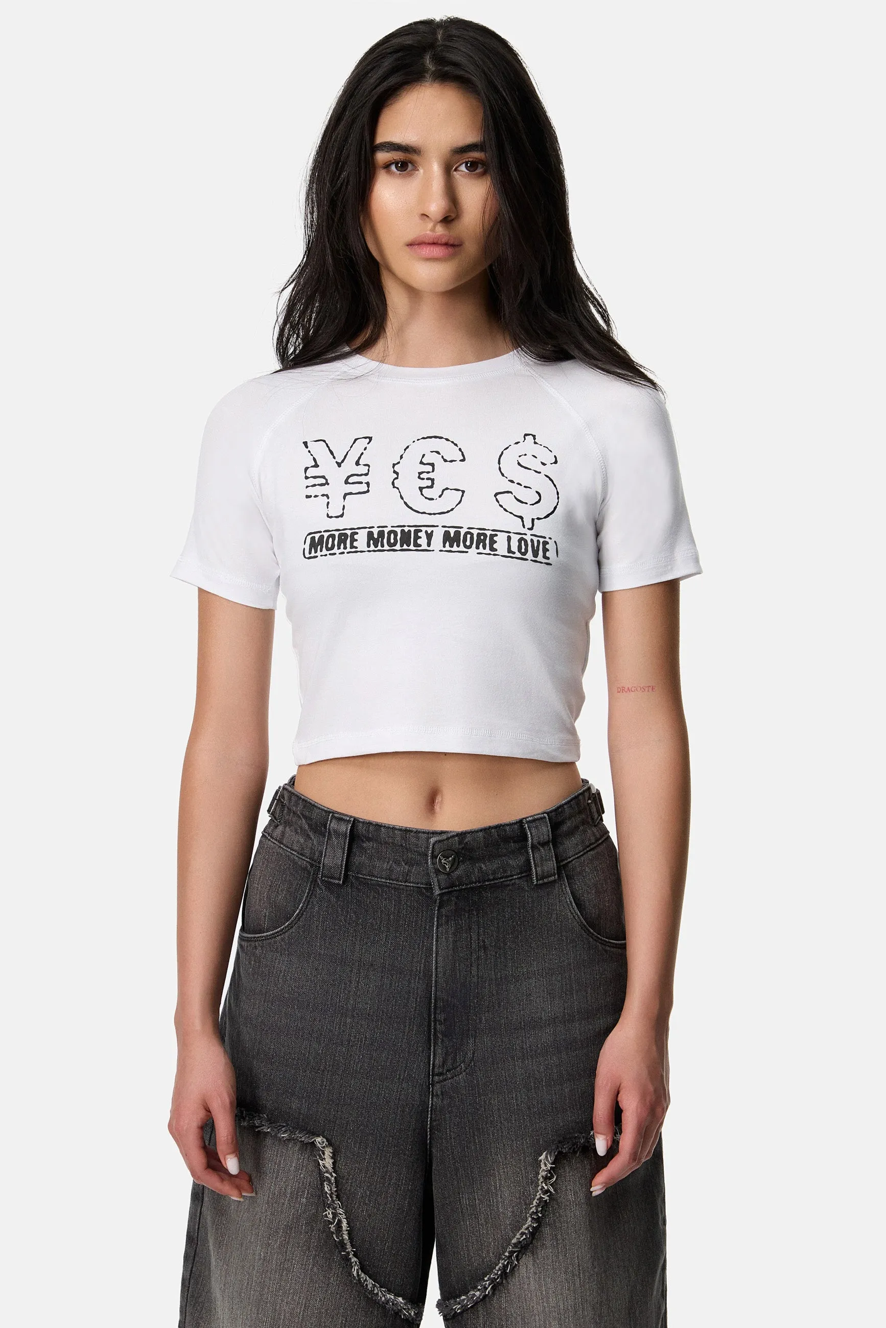 MORE MONEY YES CROP TOP WHITE