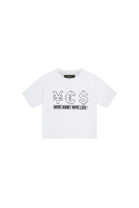 MORE MONEY YES CROP TOP WHITE