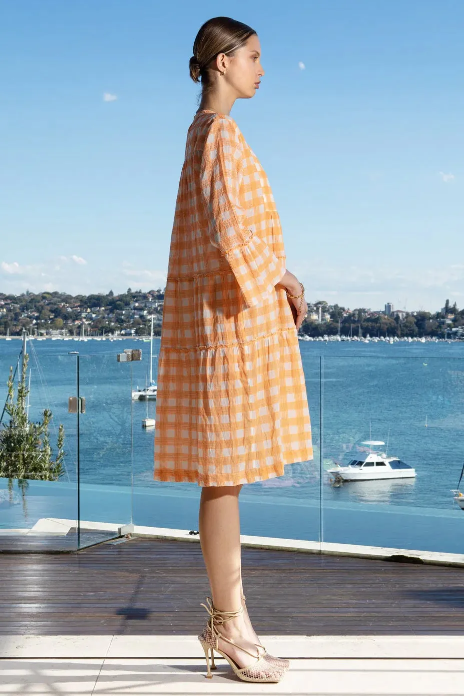 Morocco Midi Dress in Checker Orange