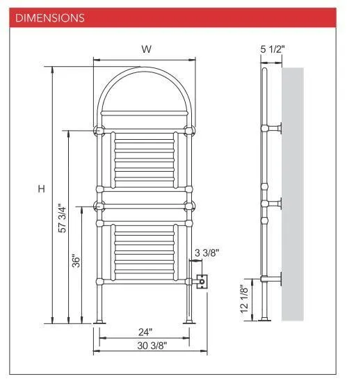 MYSON EUROPEAN TRADITION WINDERMERE EB49 Hardwired Towel Warmer - 31"w x 74"h