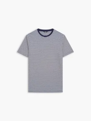 Navy Blue Fine Stripe Crew Neck T-Shirt