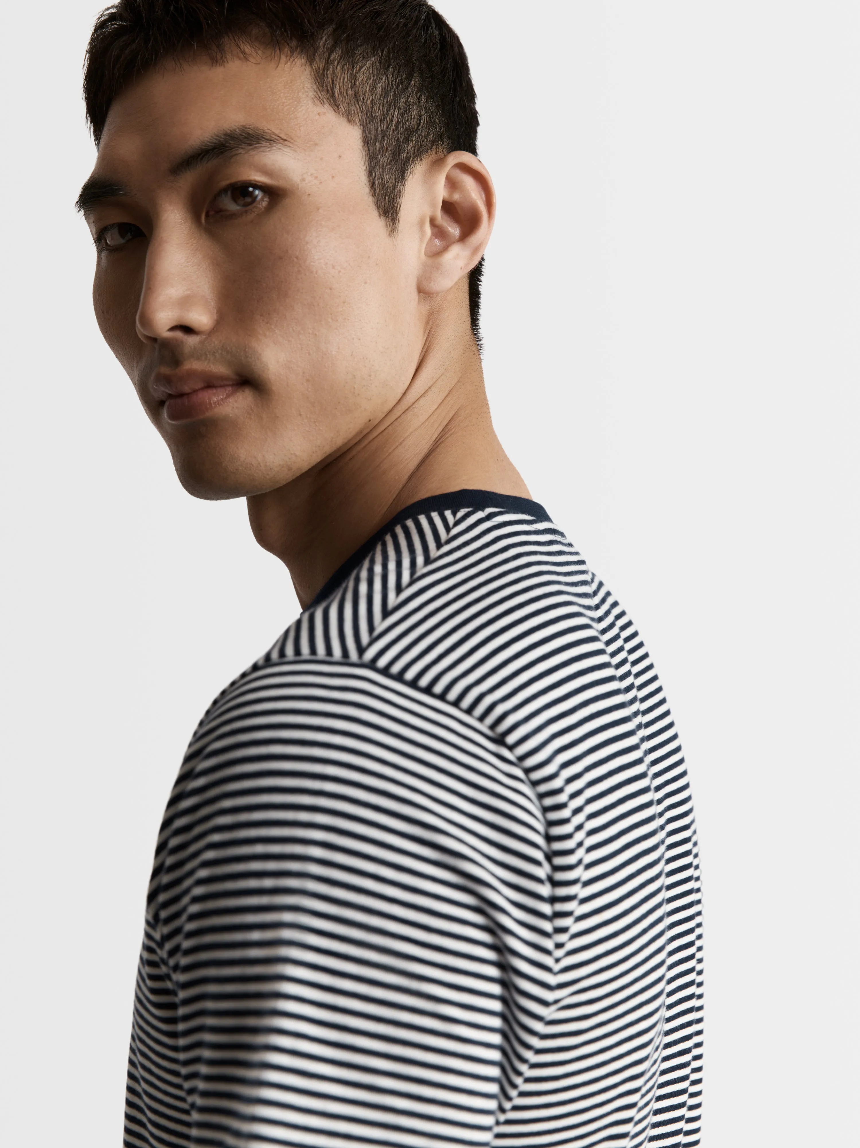 Navy Blue Fine Stripe Crew Neck T-Shirt