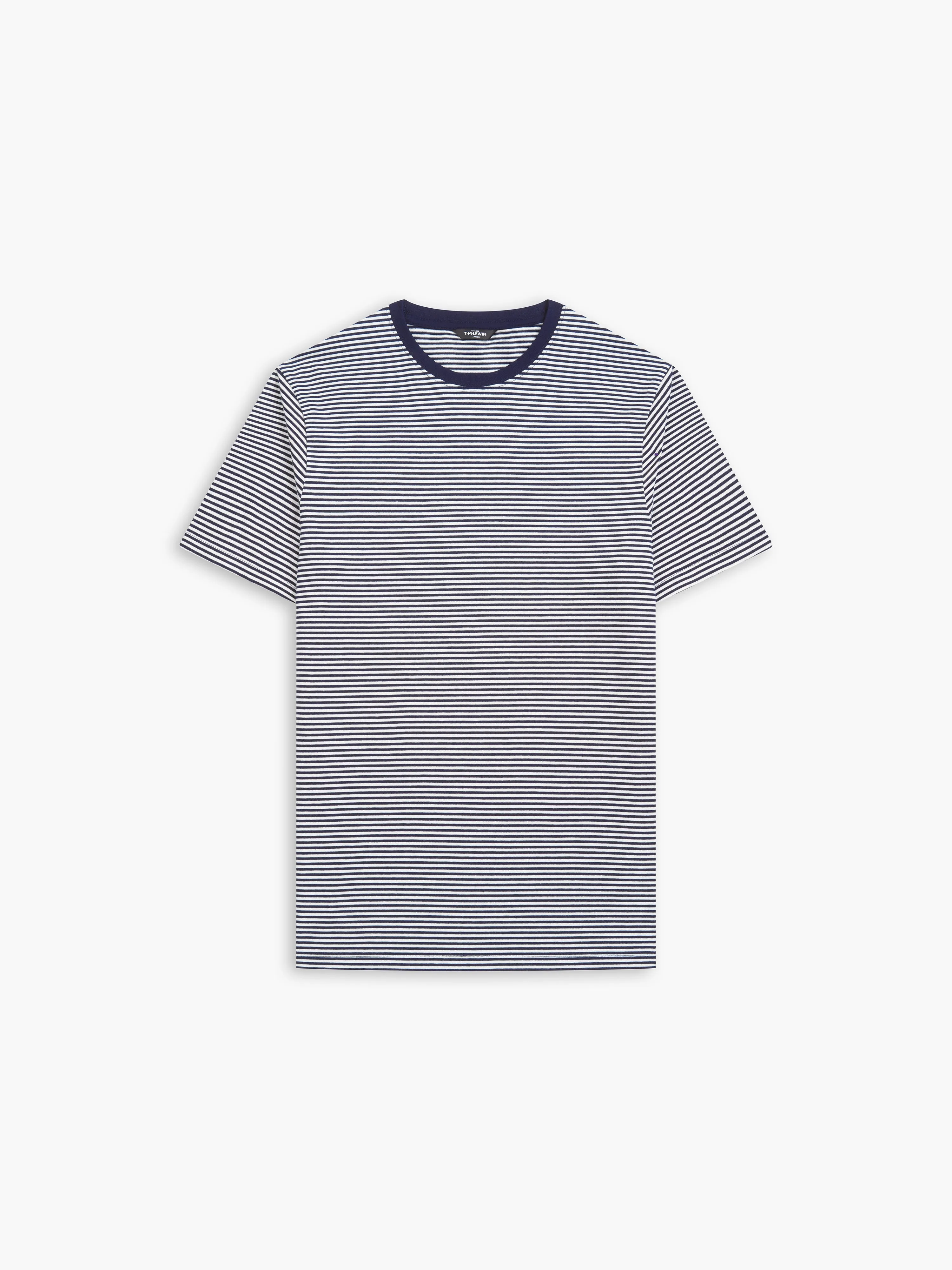 Navy Blue Fine Stripe Crew Neck T-Shirt