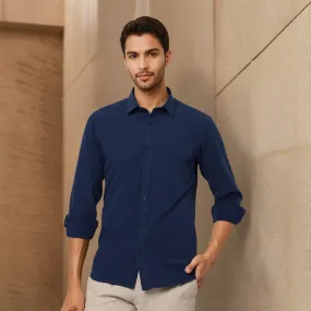 Navy Solid Linen Cotton Shirt for Men