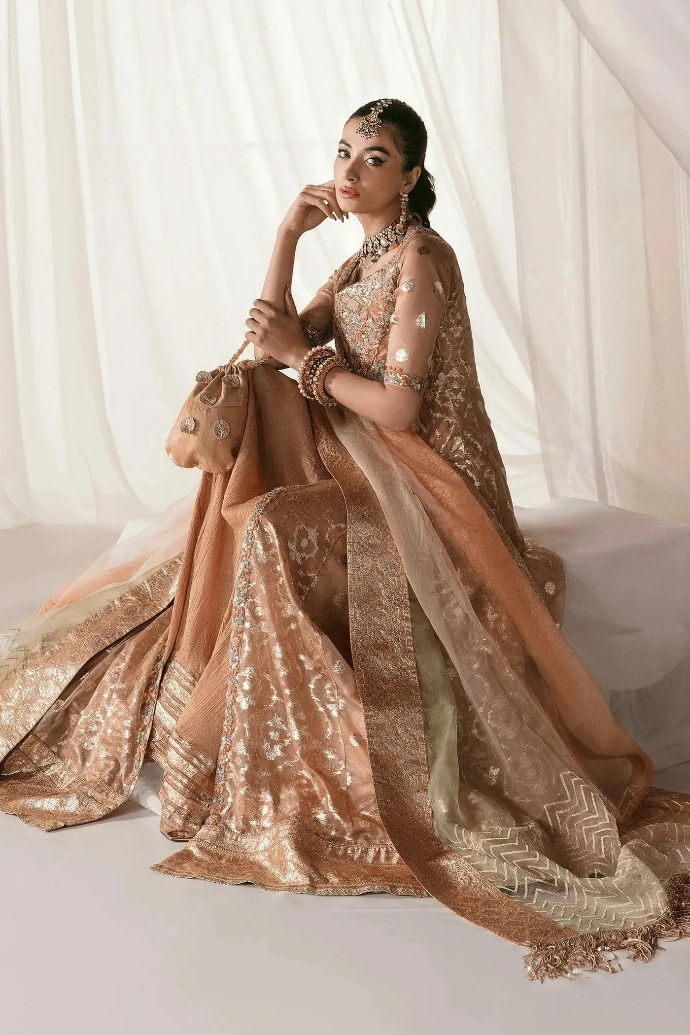 Nilofer Shahid - Tinsel Organza Heavy Embroidered Open Shirt with Pure Organza Dupatta - Musical Spell - 3 Piece