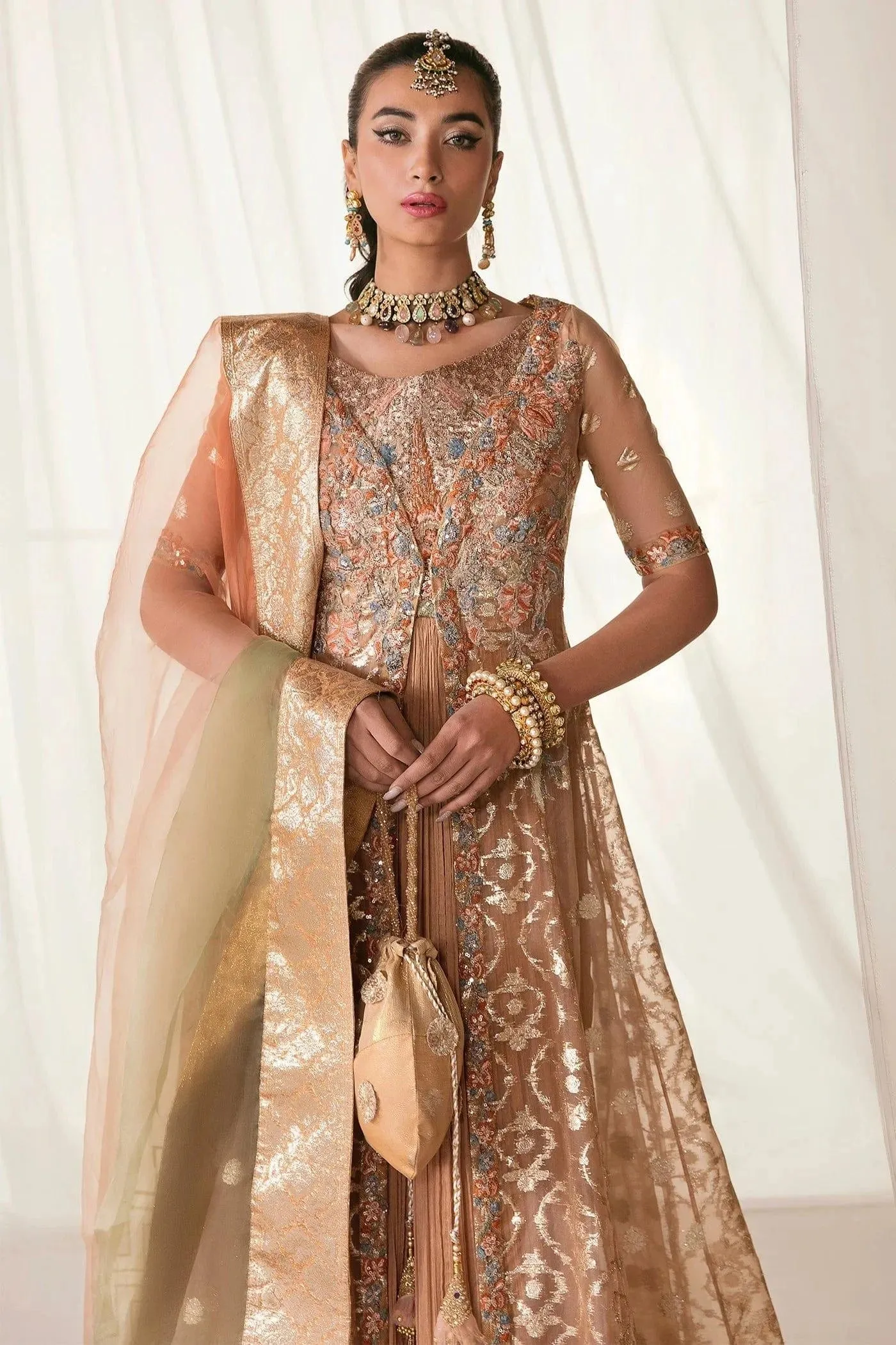 Nilofer Shahid - Tinsel Organza Heavy Embroidered Open Shirt with Pure Organza Dupatta - Musical Spell - 3 Piece