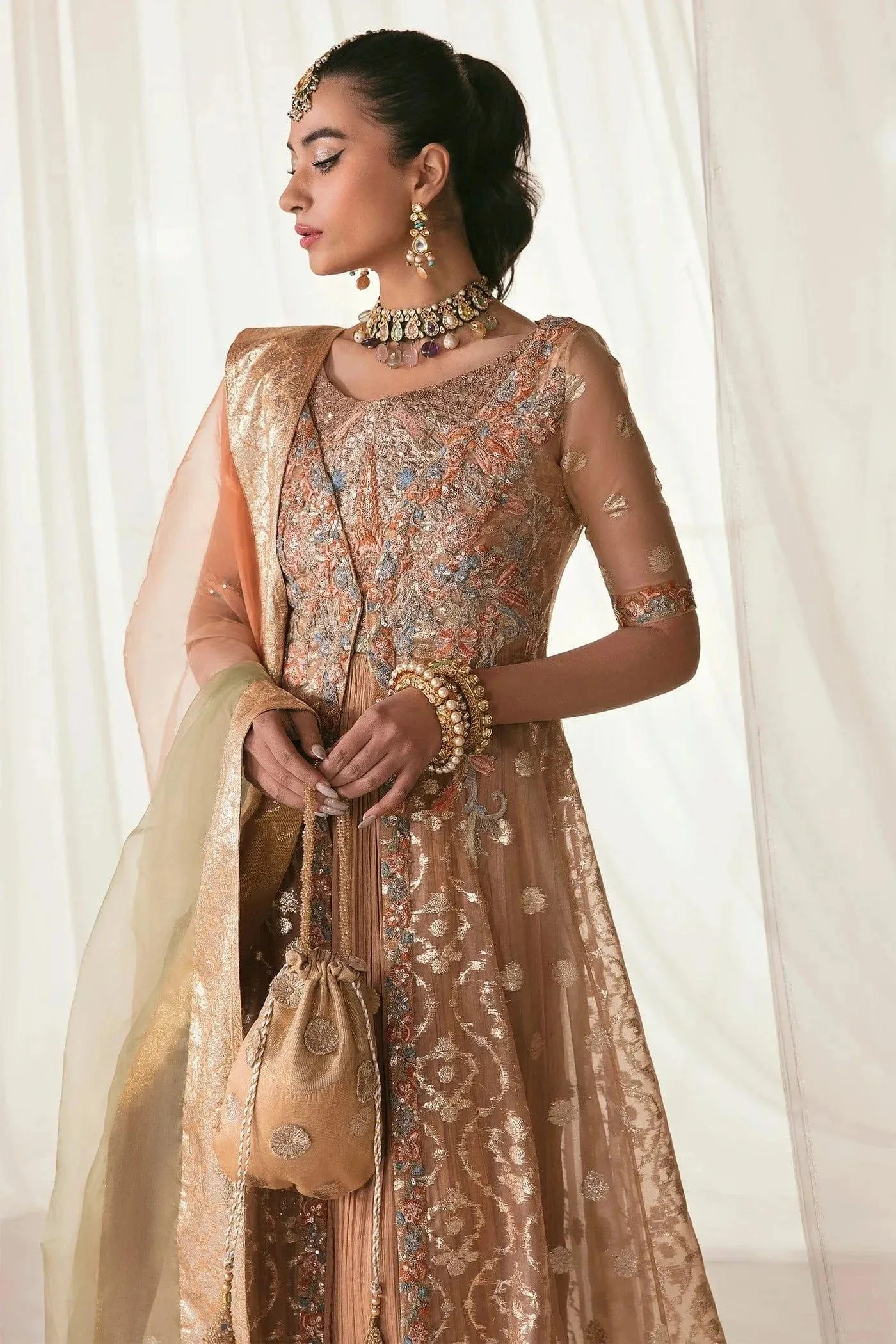 Nilofer Shahid - Tinsel Organza Heavy Embroidered Open Shirt with Pure Organza Dupatta - Musical Spell - 3 Piece