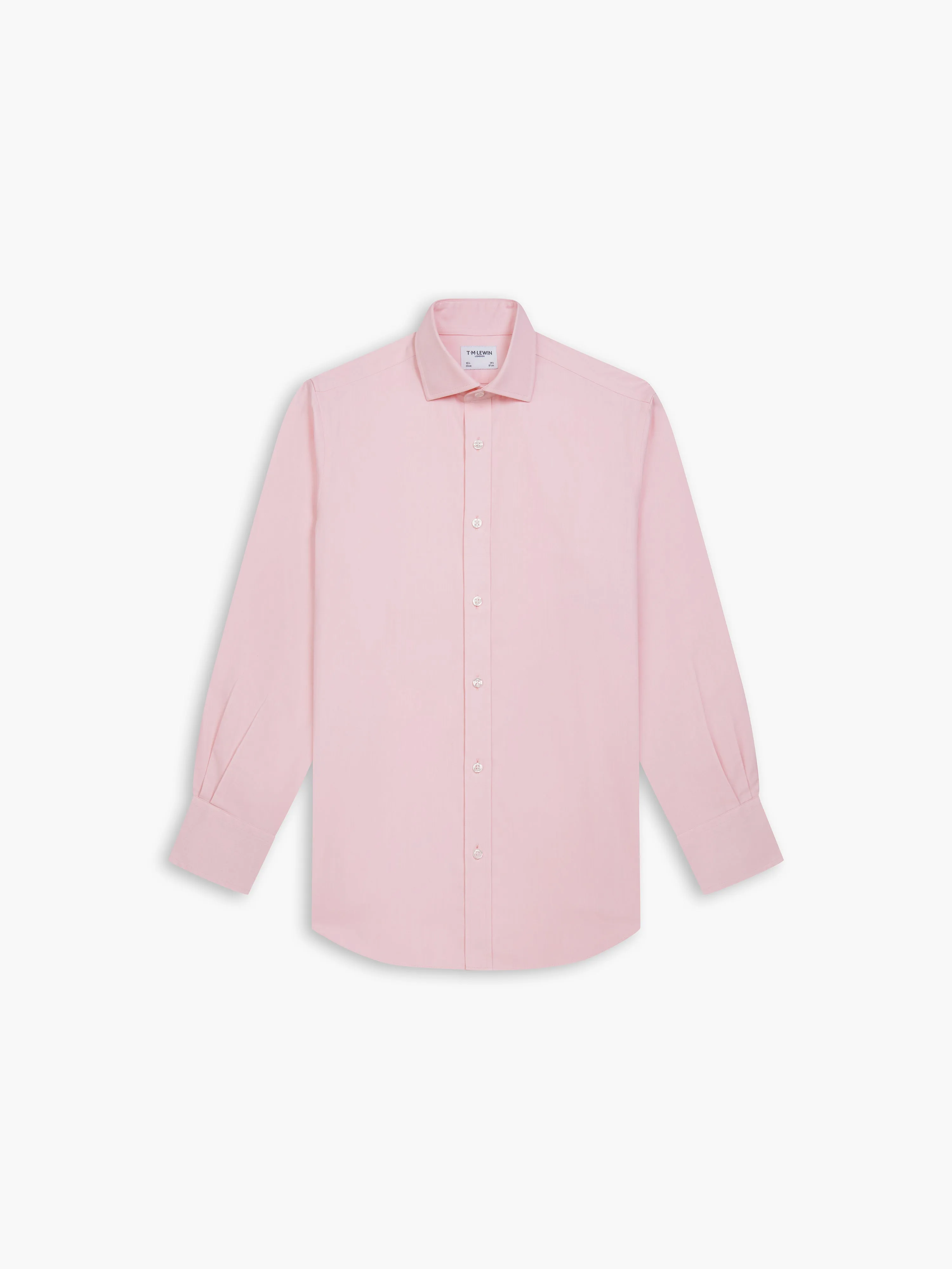 Non-Iron Pink Twill Fitted Single Cuff Classic Collar Shirt