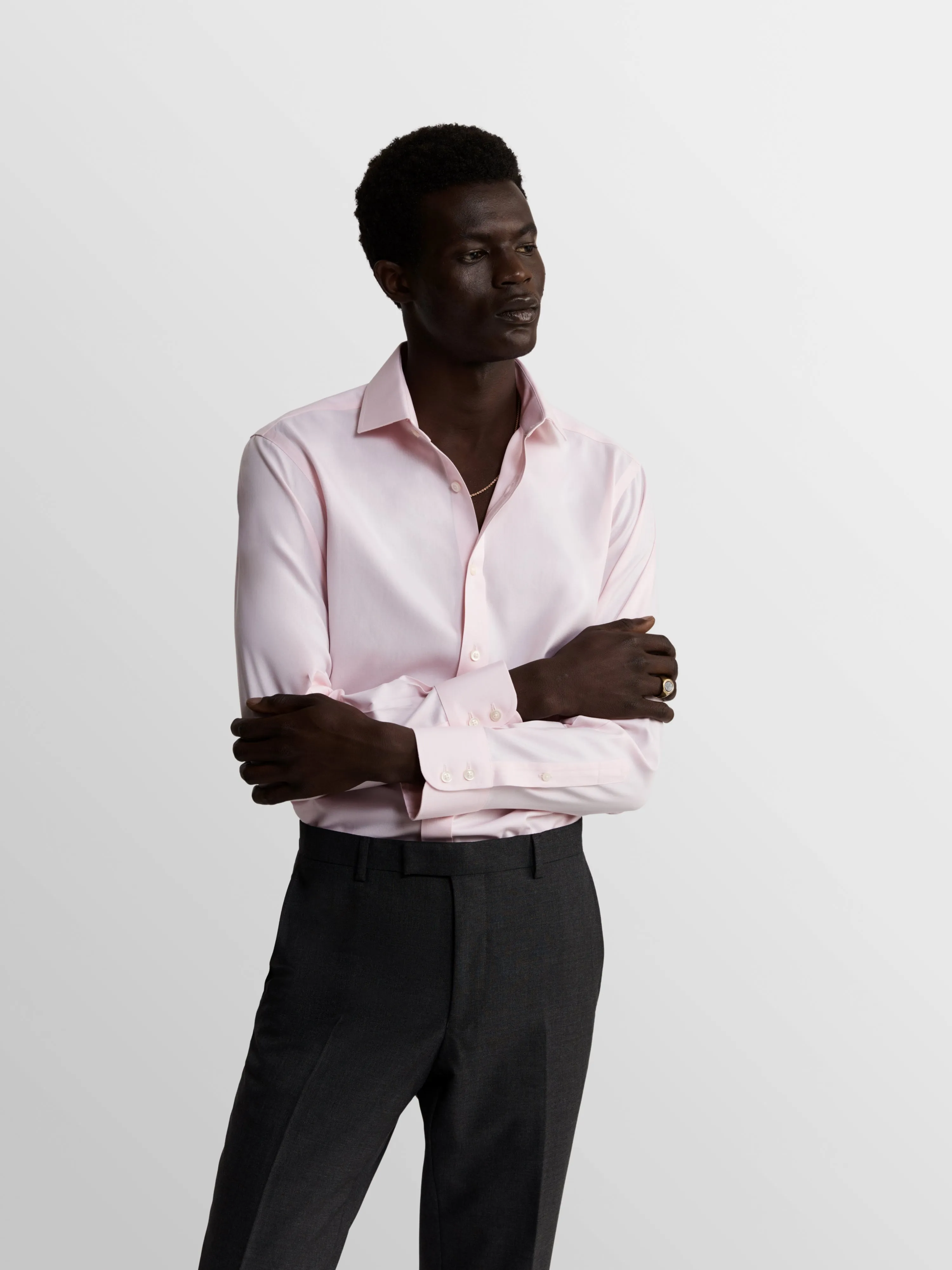 Non-Iron Pink Twill Fitted Single Cuff Classic Collar Shirt