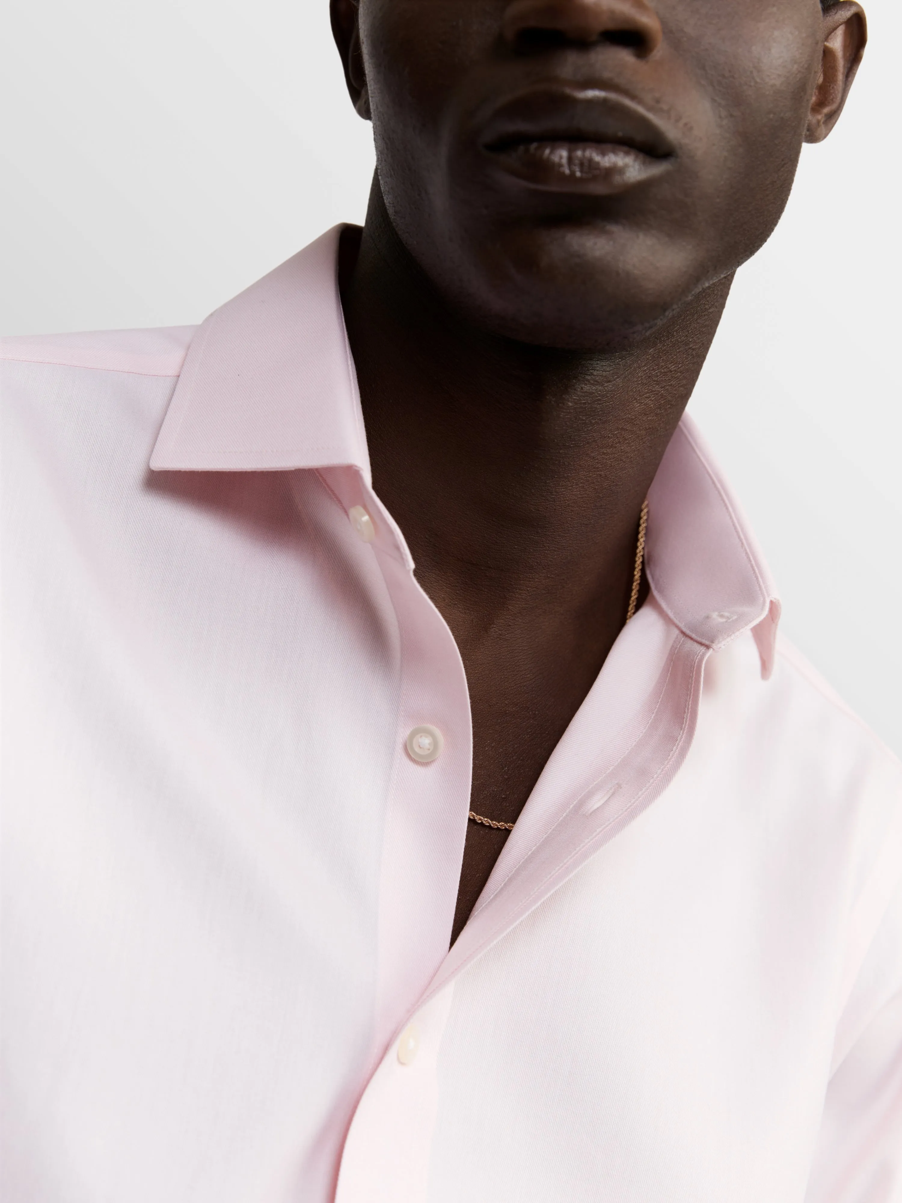 Non-Iron Pink Twill Fitted Single Cuff Classic Collar Shirt