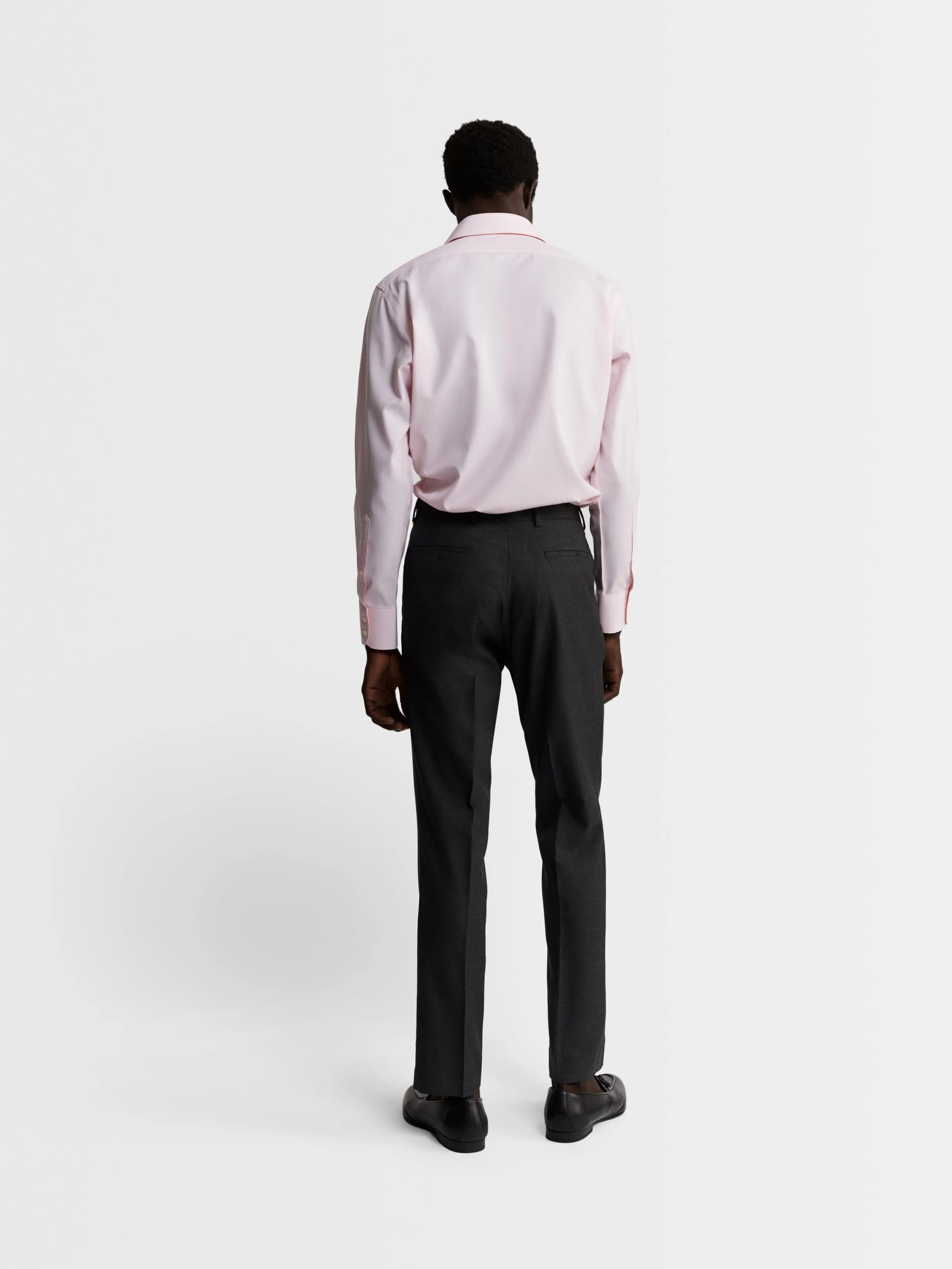 Non-Iron Pink Twill Fitted Single Cuff Classic Collar Shirt