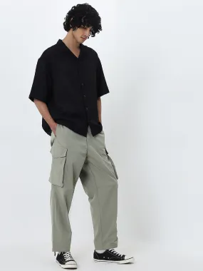 Nuon Sage Cargo-Style Loose-Fit Mid-Rise Cotton Trousers