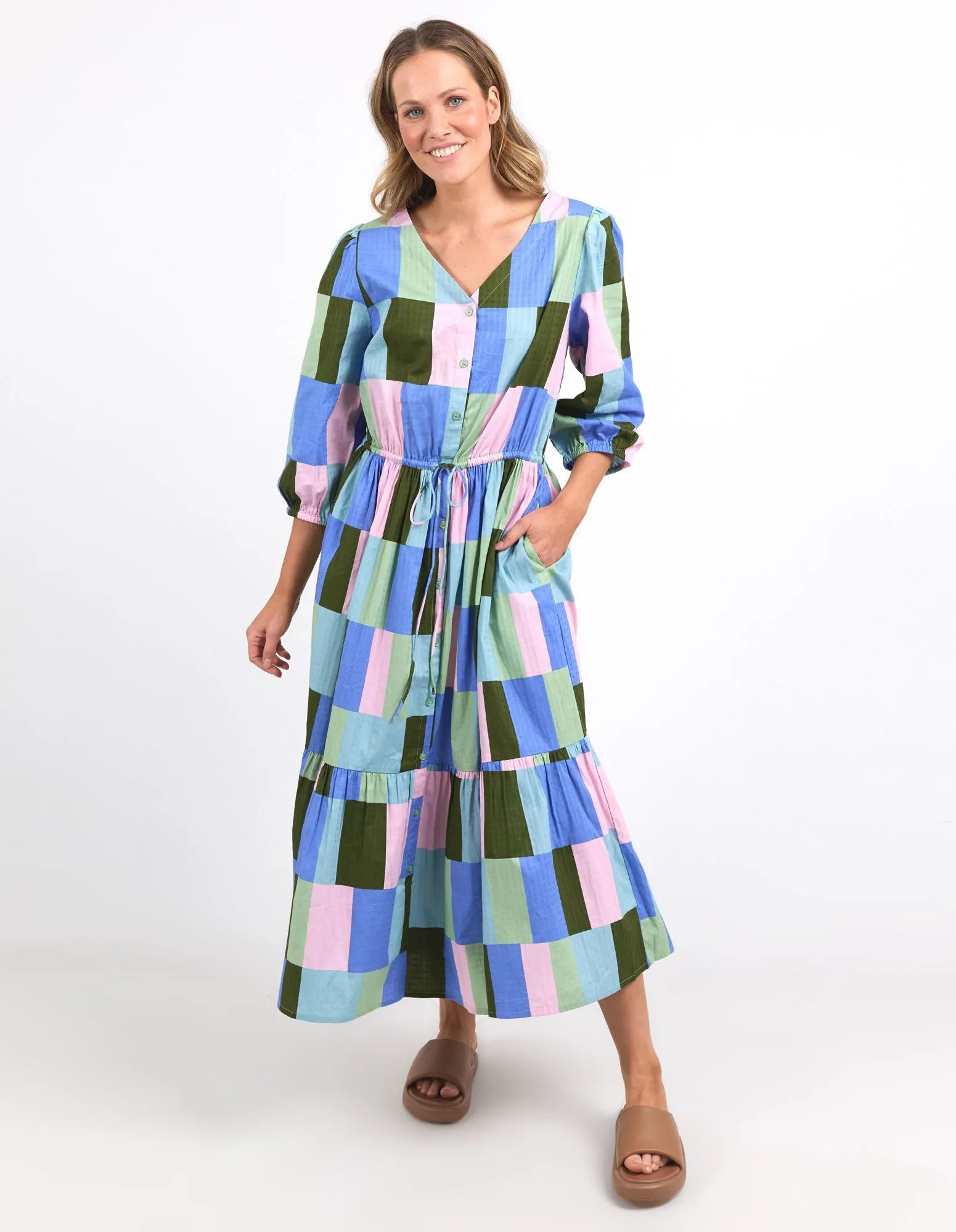 Odyssey Midi Dress - Blue/Green Print