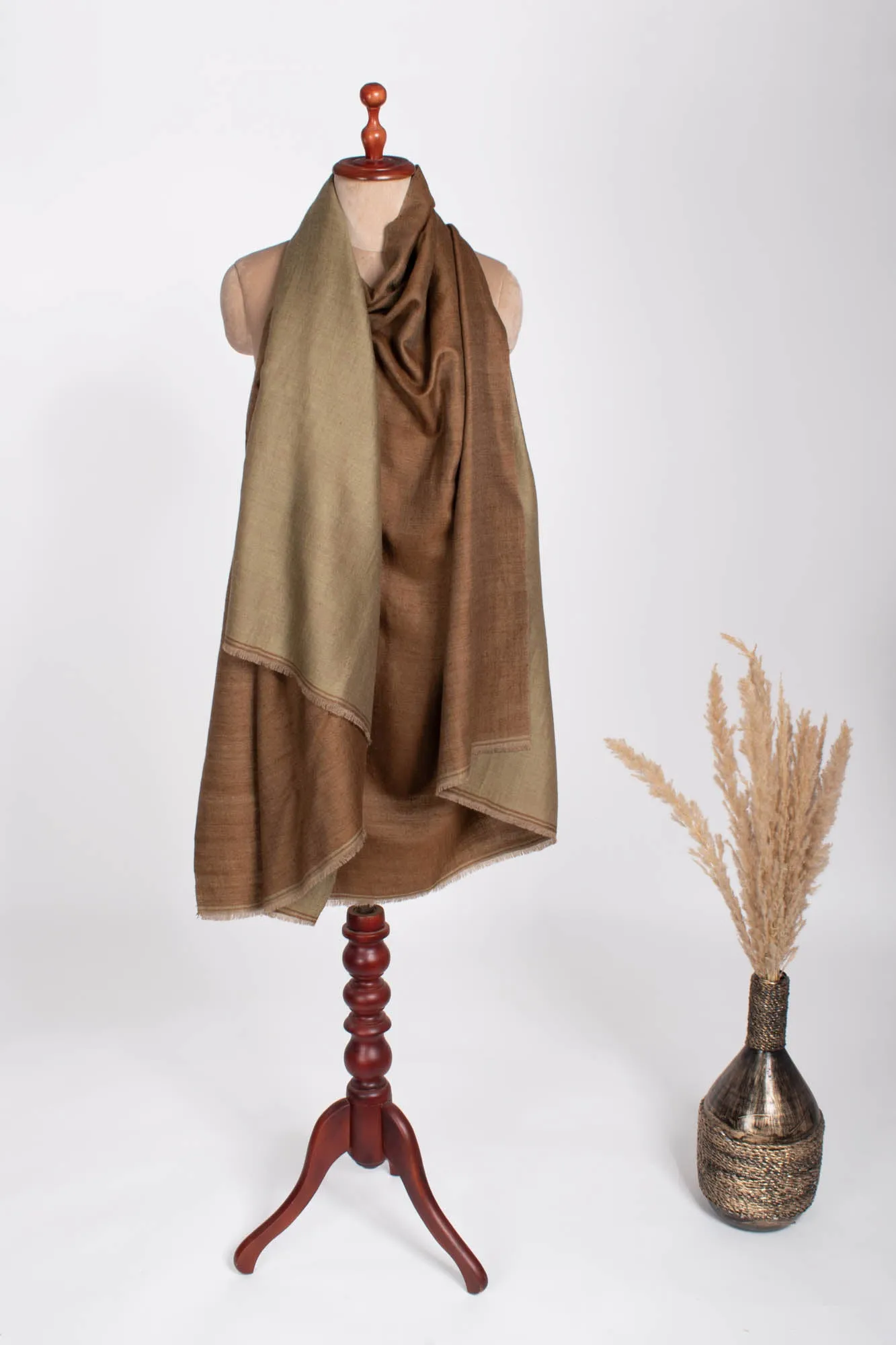 Olive and Brown Reversible Kashmiri Shawl - HAINES