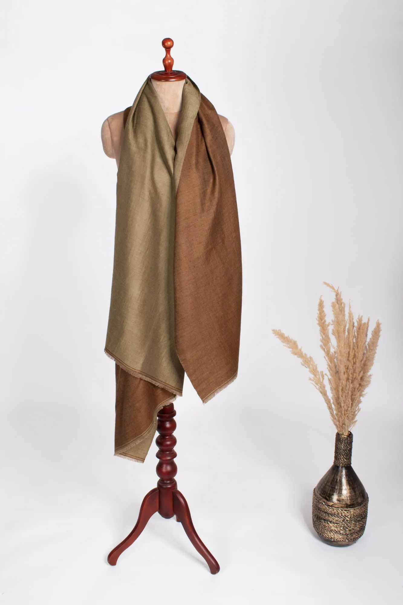 Olive and Brown Reversible Kashmiri Shawl - HAINES