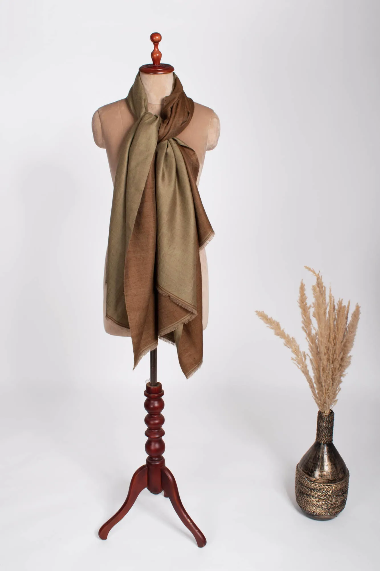 Olive and Brown Reversible Kashmiri Shawl - HAINES