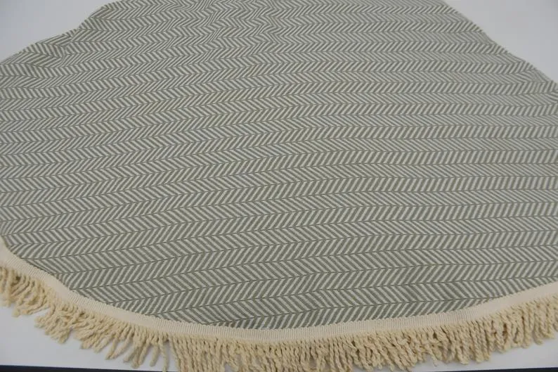 Olive Green 100% Cotton Round Beach Towel