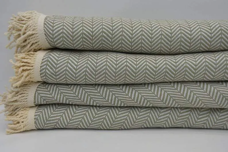 Olive Green 100% Cotton Round Beach Towel