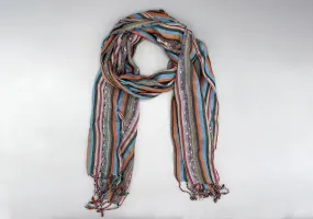 Orange and Blue woven Striped Women's Summer Scarf