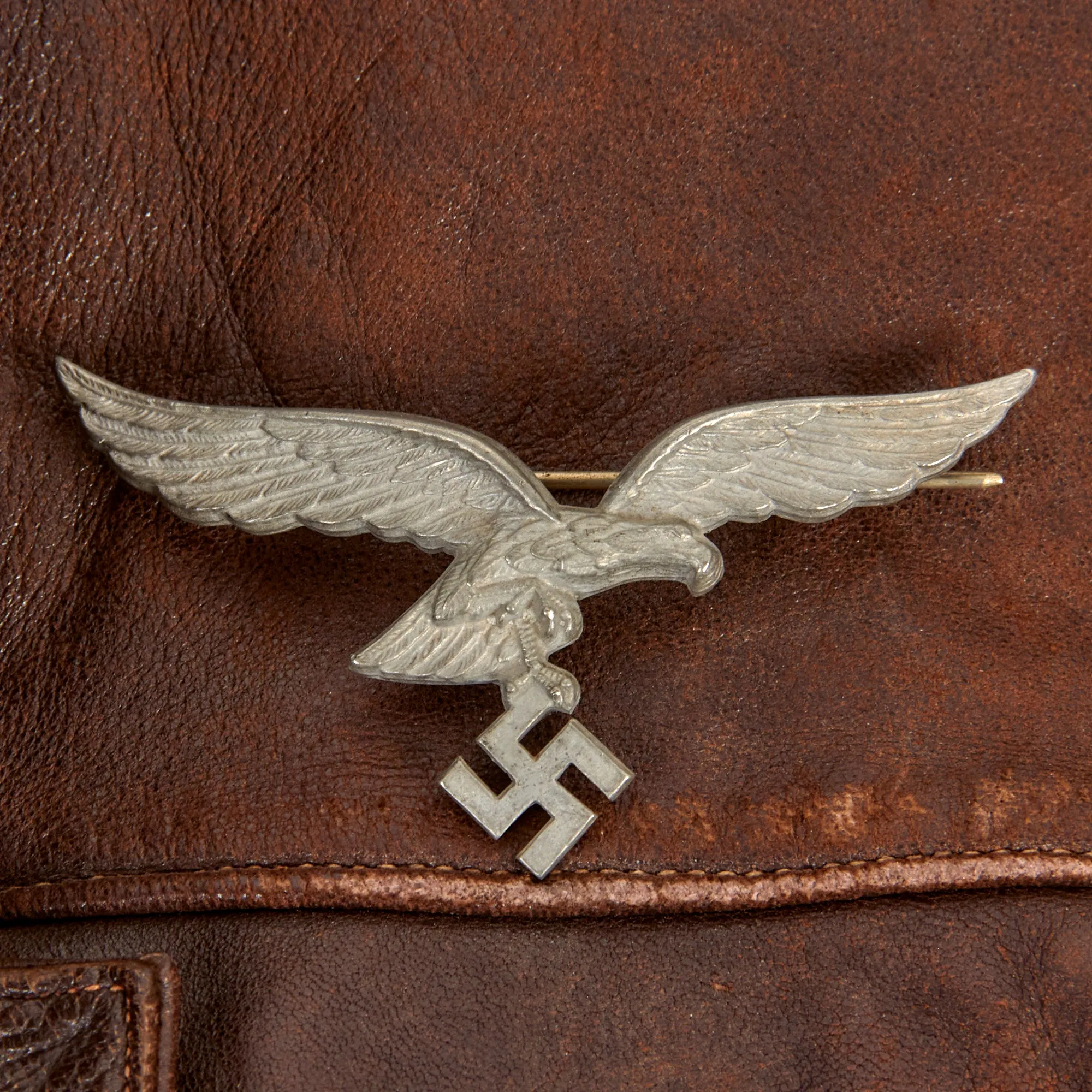 Original German WWII Luftwaffe Oberfeldwebel Senior NCO's Leather Flight Jacket with EM/NCO Schirmmütze Visor Crush Cap