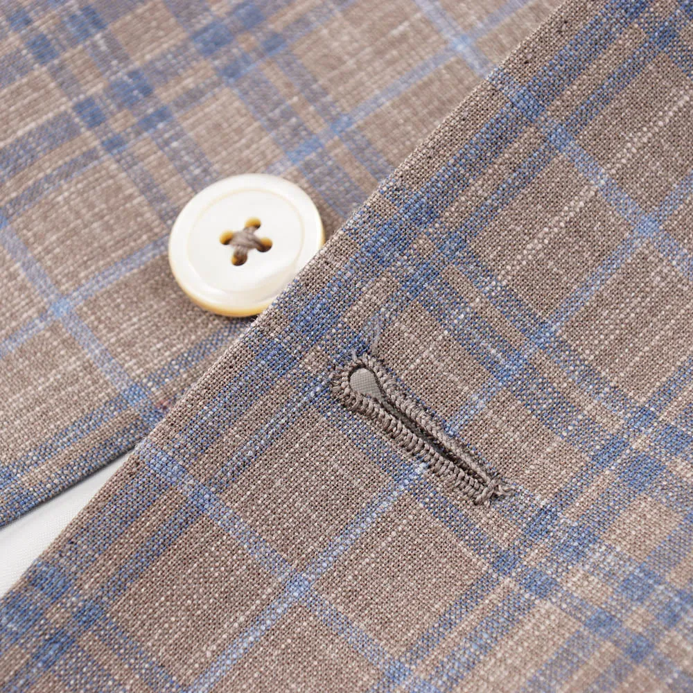 Oxxford Tan Check Wool-Silk-Linen Sport Coat