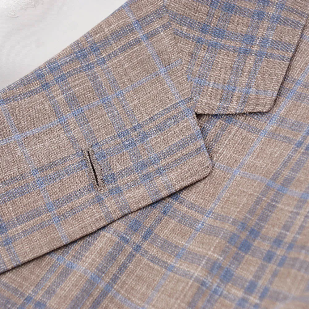 Oxxford Tan Check Wool-Silk-Linen Sport Coat