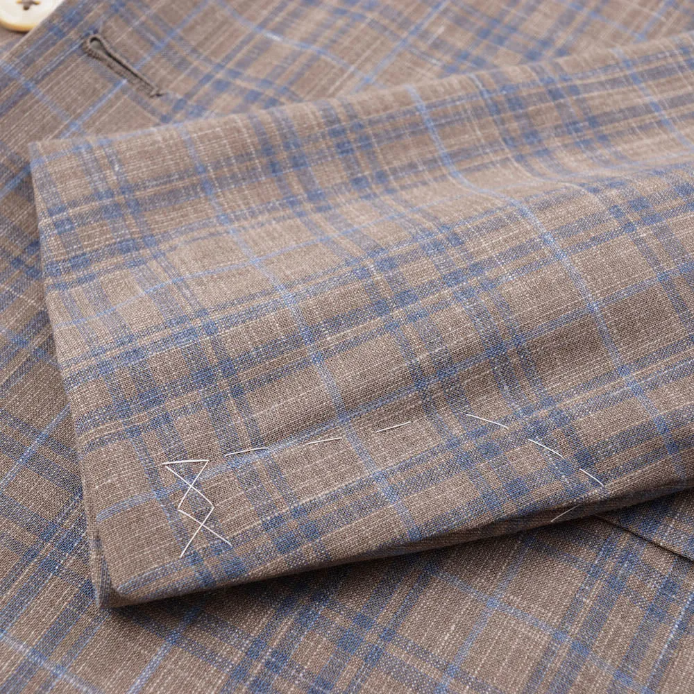 Oxxford Tan Check Wool-Silk-Linen Sport Coat