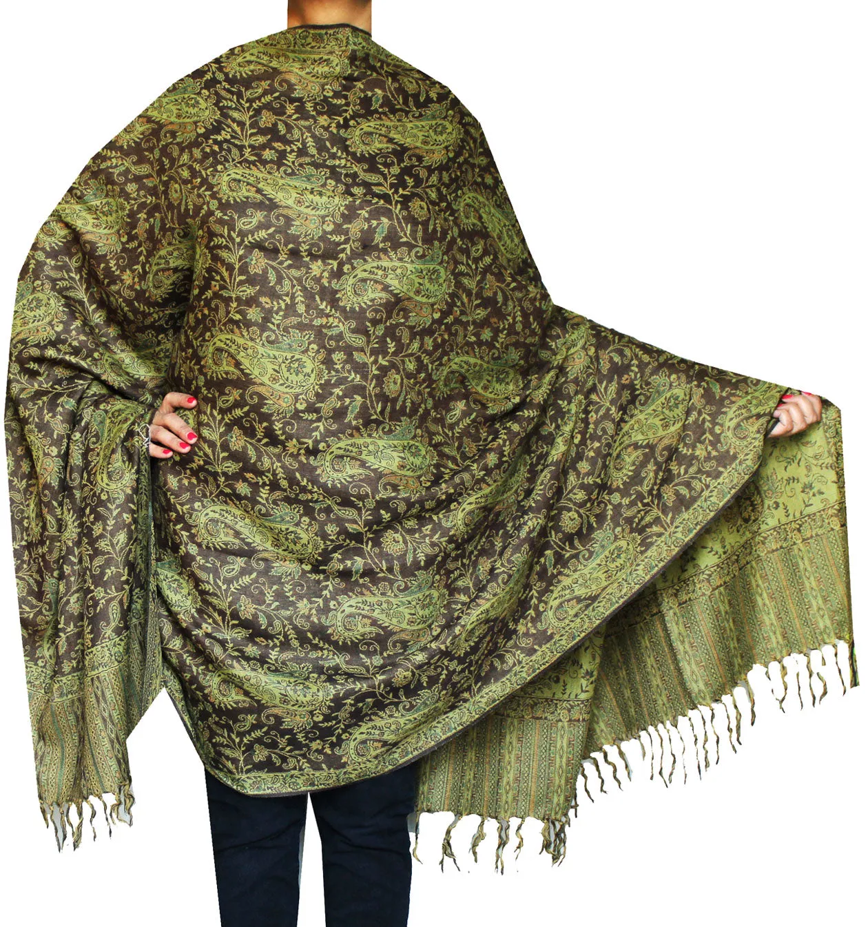 Paisley Wool Shawl Wrap Women's Gift India Clothing (82 x 42 inches)