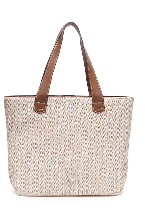 Pearl Raffia Weave Tote Bag