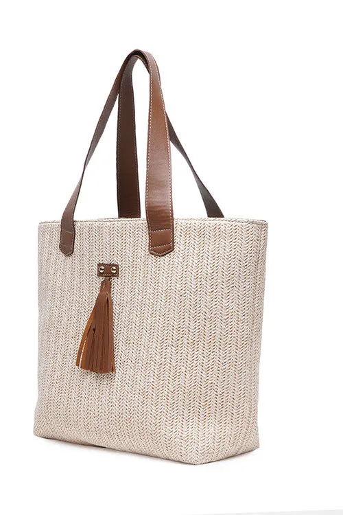 Pearl Raffia Weave Tote Bag