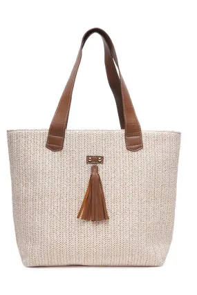 Pearl Raffia Weave Tote Bag