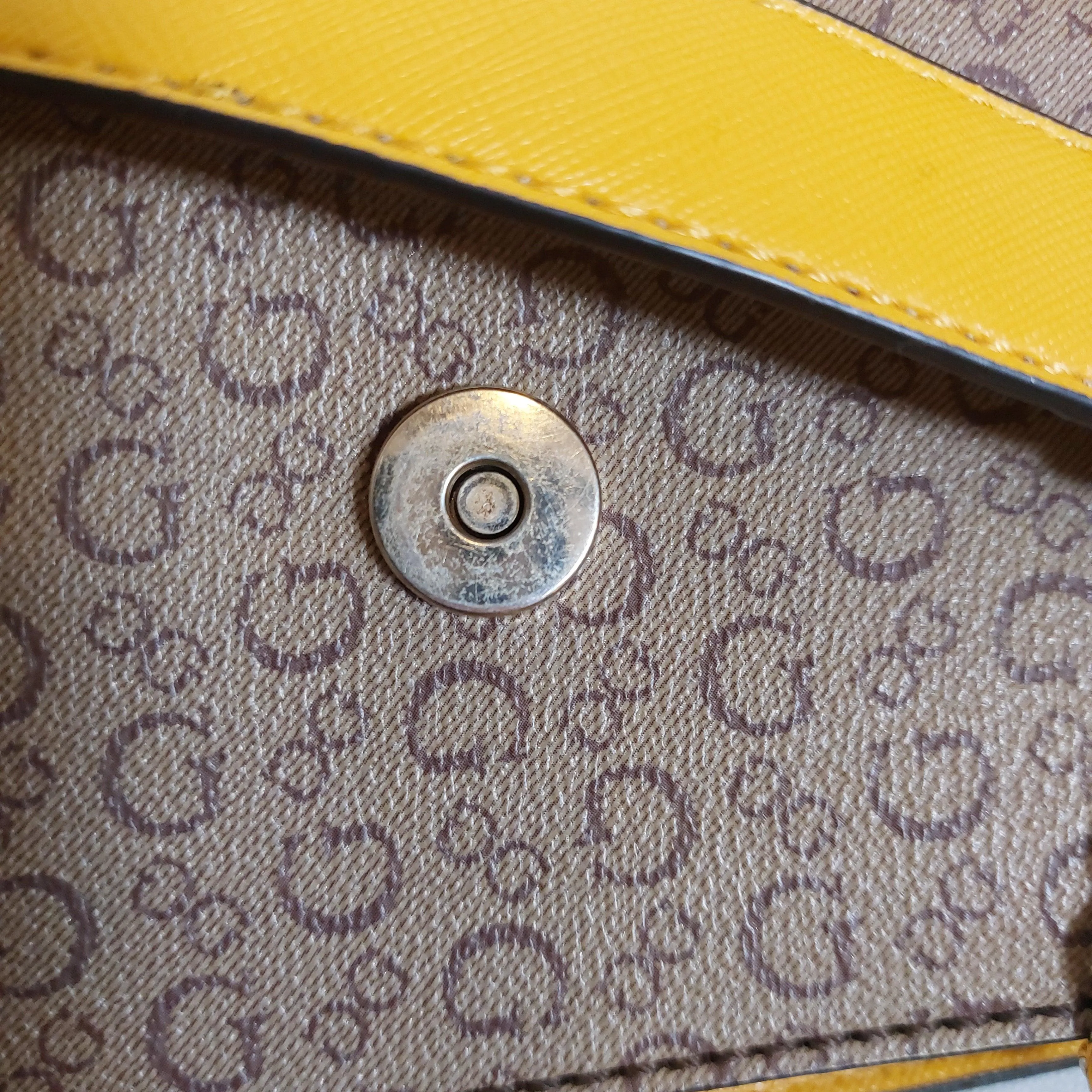 Pre-Loved Treasures - Guess Monogram & Mustard Leatherette Shoulder Bag