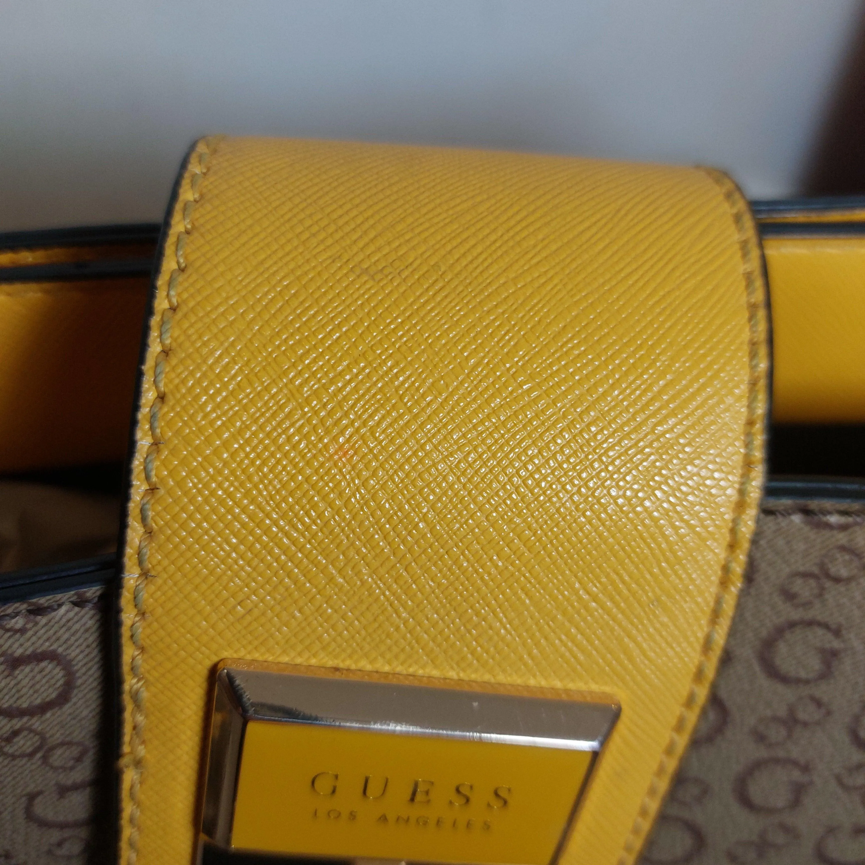 Pre-Loved Treasures - Guess Monogram & Mustard Leatherette Shoulder Bag