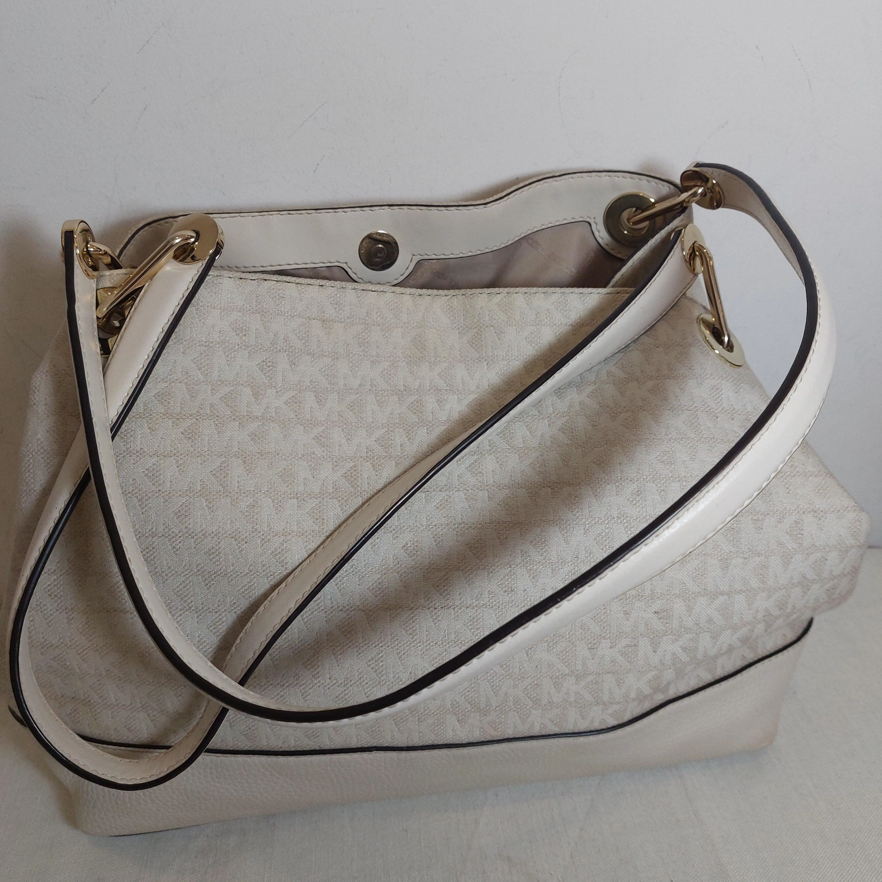 Pre-Loved Treasures - Michael Kors Cream Monogram Canvas & Leather Shoulder Bag