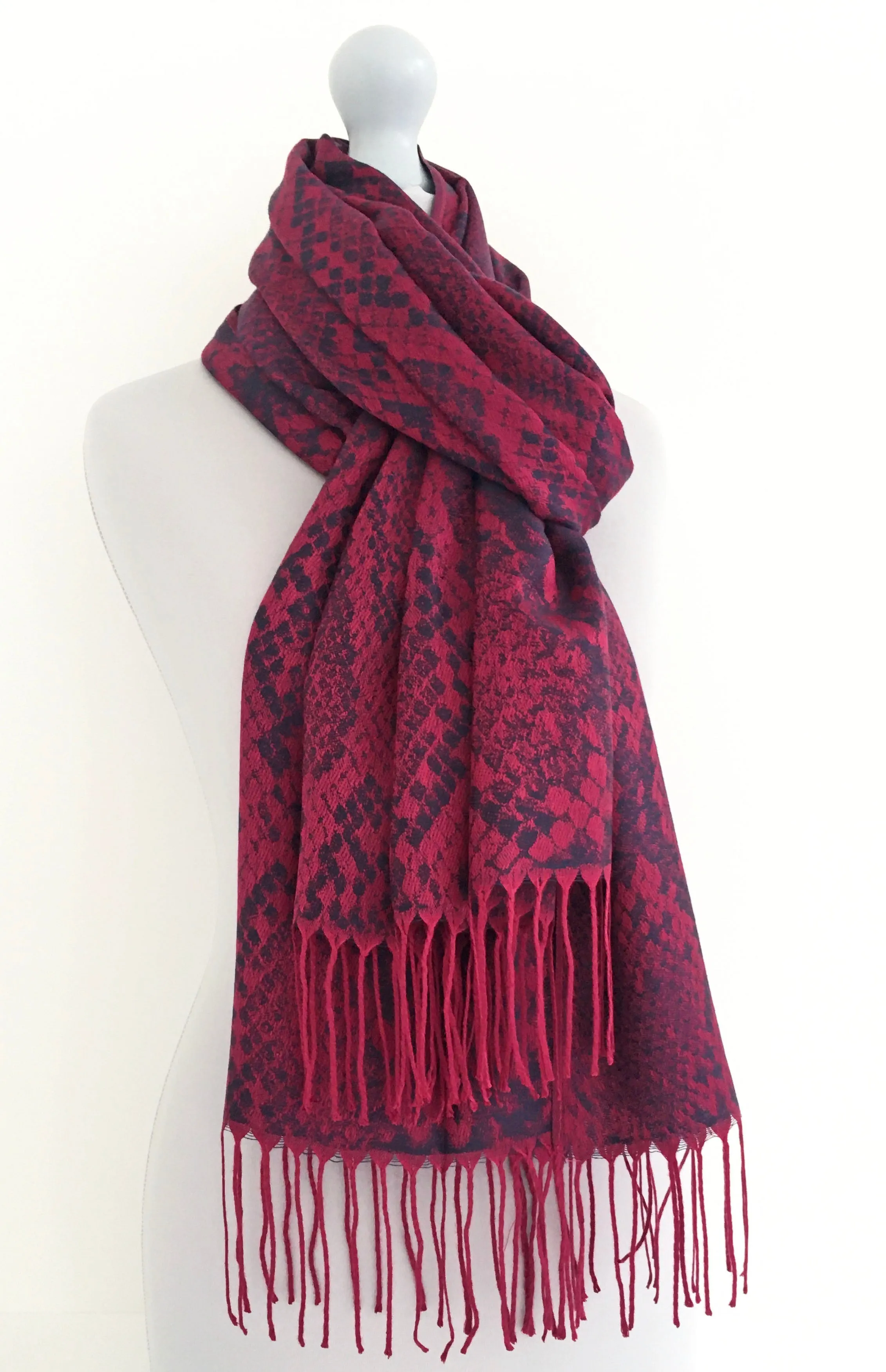 PURPLE BERRY LARGE SNAKESKIN PRINT REVERSIBLE PASHMINA SHAWL SCARF