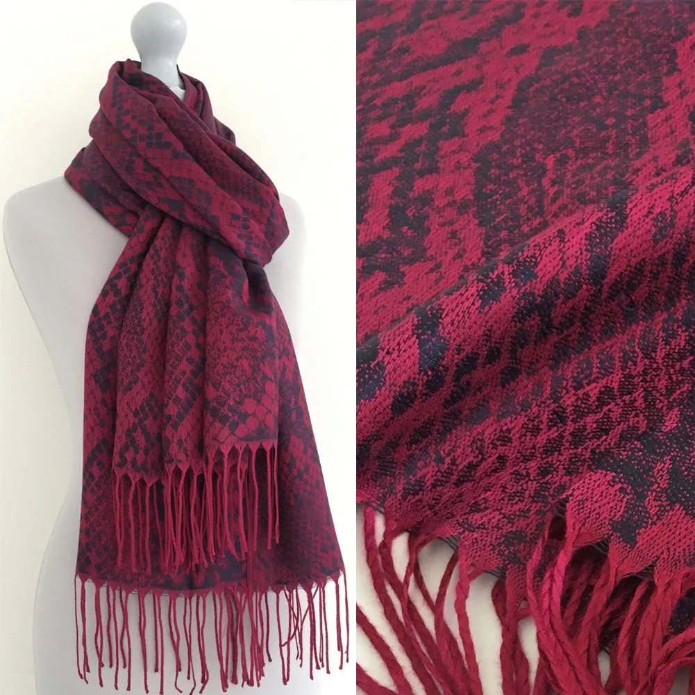 PURPLE BERRY LARGE SNAKESKIN PRINT REVERSIBLE PASHMINA SHAWL SCARF