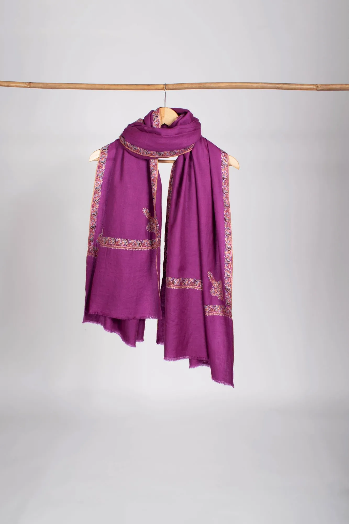 Purple Hashia Embroidered Luxury Cashmere Pashmina Shawl - RANGPUR