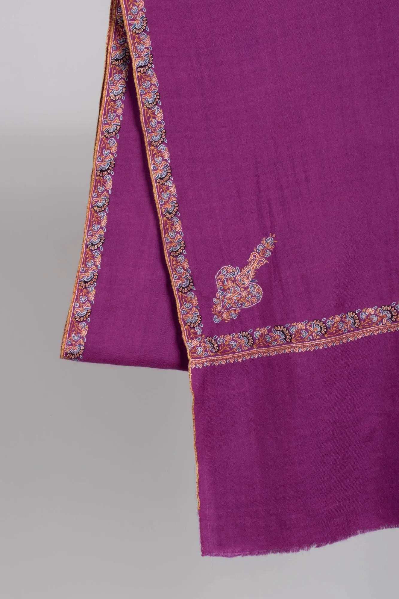 Purple Hashia Embroidered Luxury Cashmere Pashmina Shawl - RANGPUR