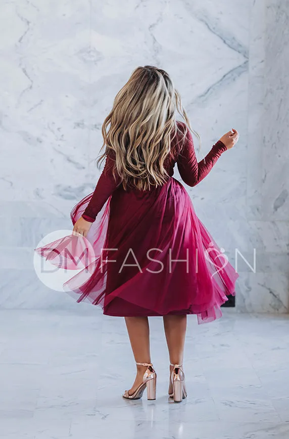 Queen For A Day Burgundy Tulle Skirt - DM Exclusive