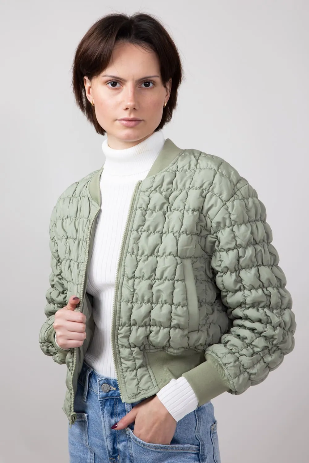 Quilted Puffer Jacket for Women in Sage | JQD004-SAGE