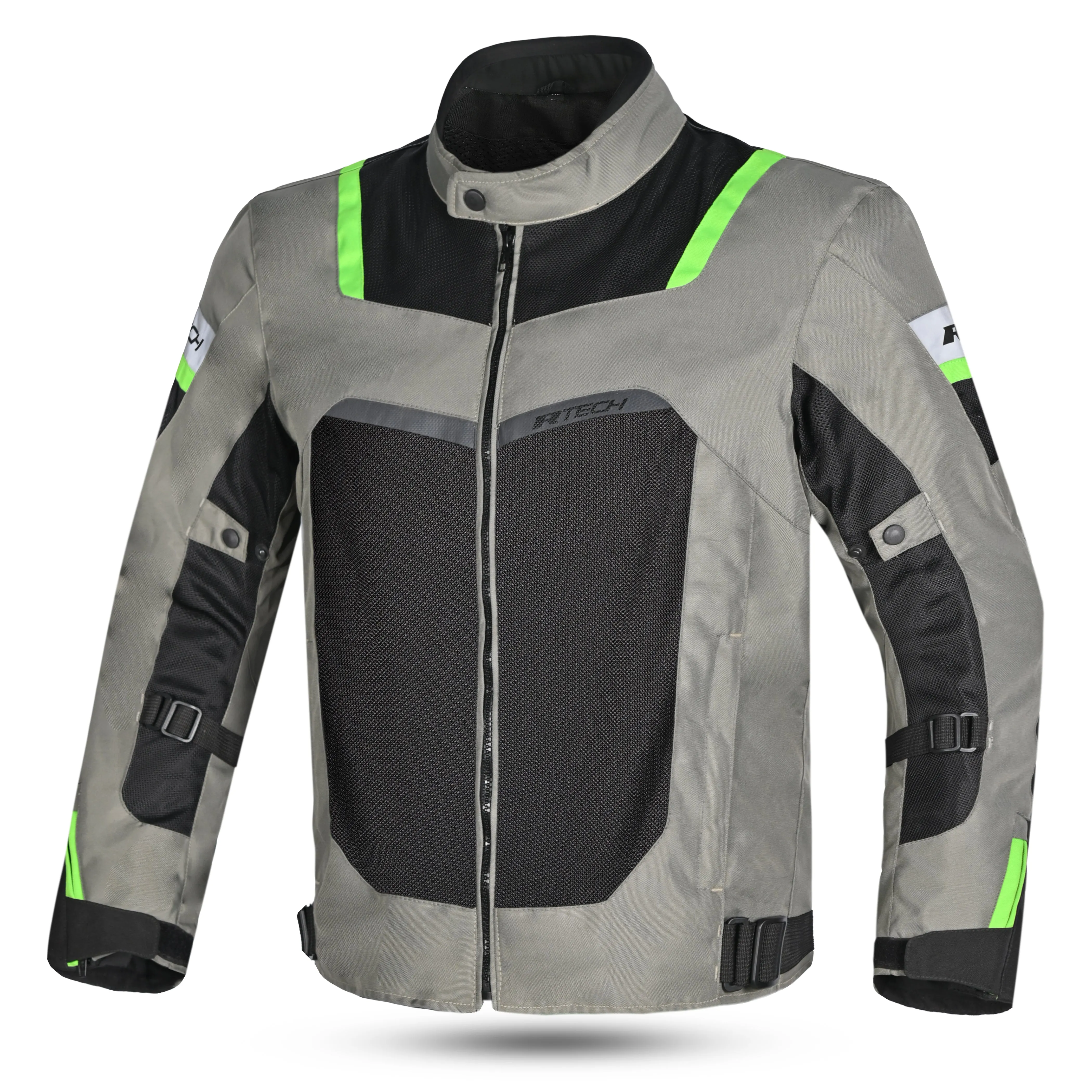 R-Tech Spiral Mesh Motorcycle Touring Jacket Cool Grey Black Flou Green