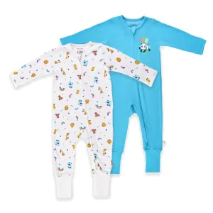 Rainbow Safari Zippy Baby Jumpsuit 2Pc Bundle (Teal)