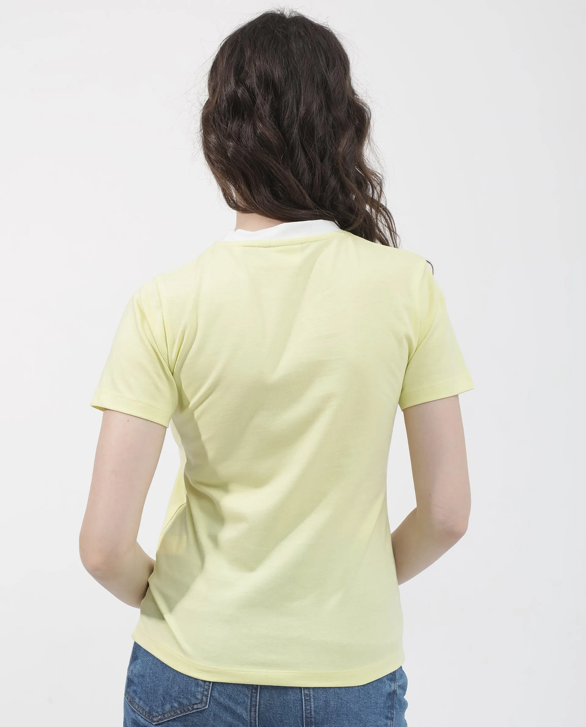 Rareism Women Cosme Yellow Cotton Poly Fabric Short Sleeve Crew Neck Solid T-Shirt