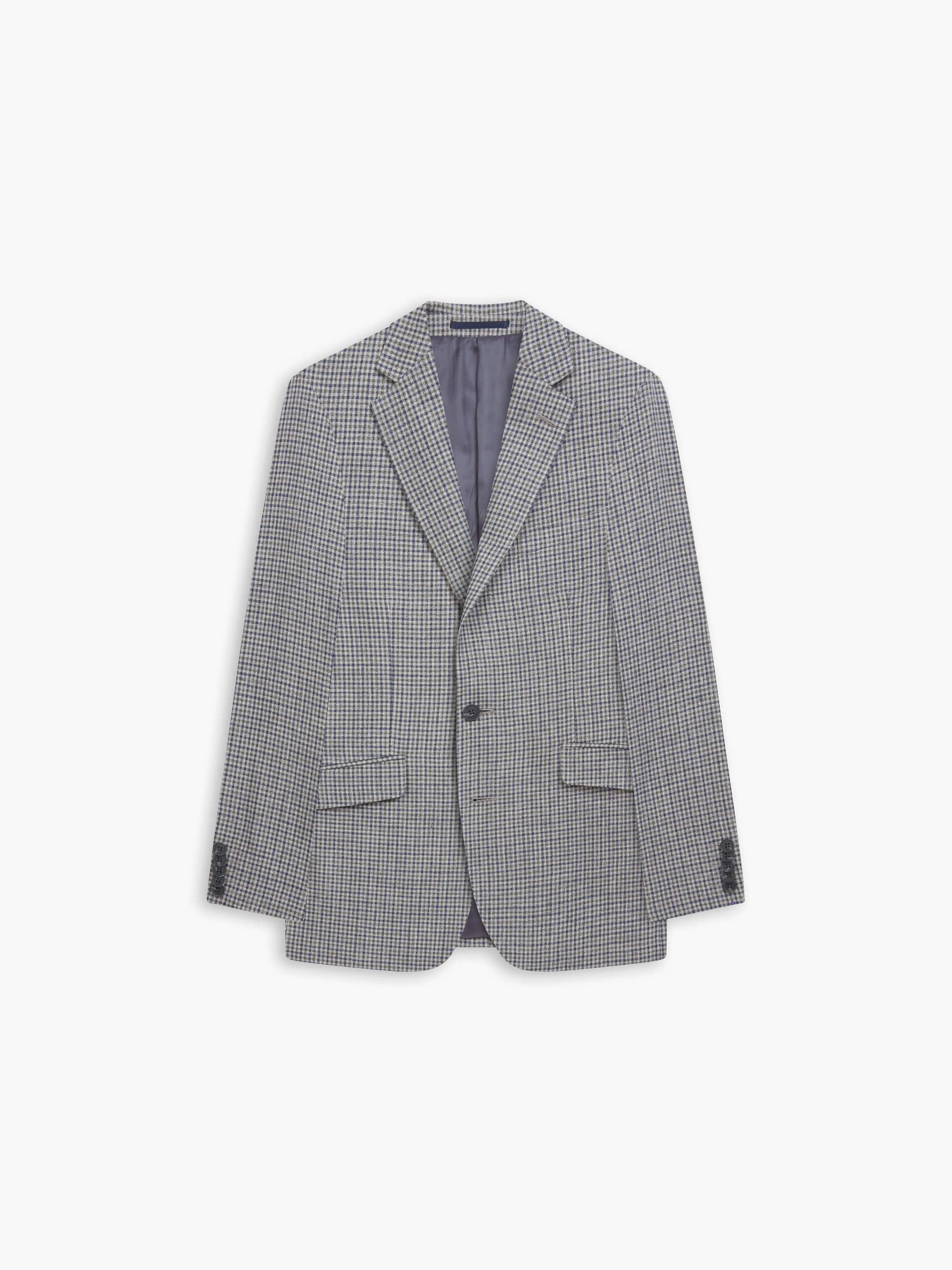 Ravello Italian Luxury Slim Linen Grey & Navy Microcheck Suit Jacket