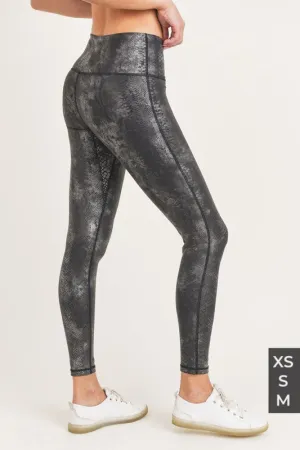 Raw Moda Black Grey Snake Foil Print Highwaist Leggings