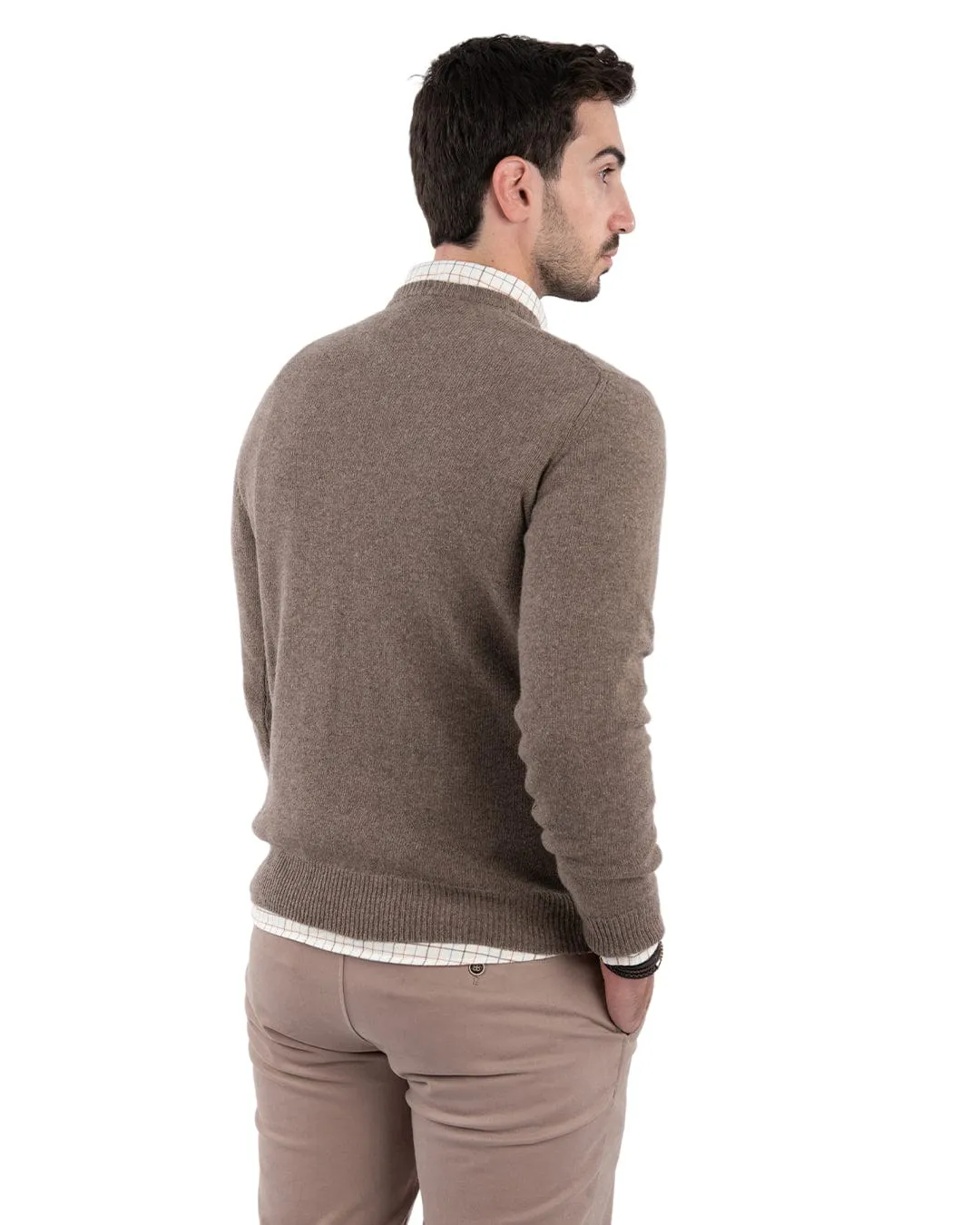 Reclaimed Lambswool Beige Cable Front Crew Neck Jumper