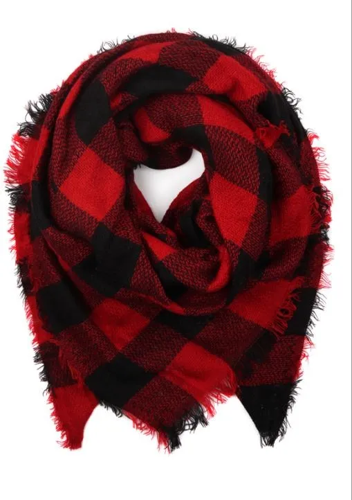 Red Fringe Blanket Buffalo Plaid Scarf