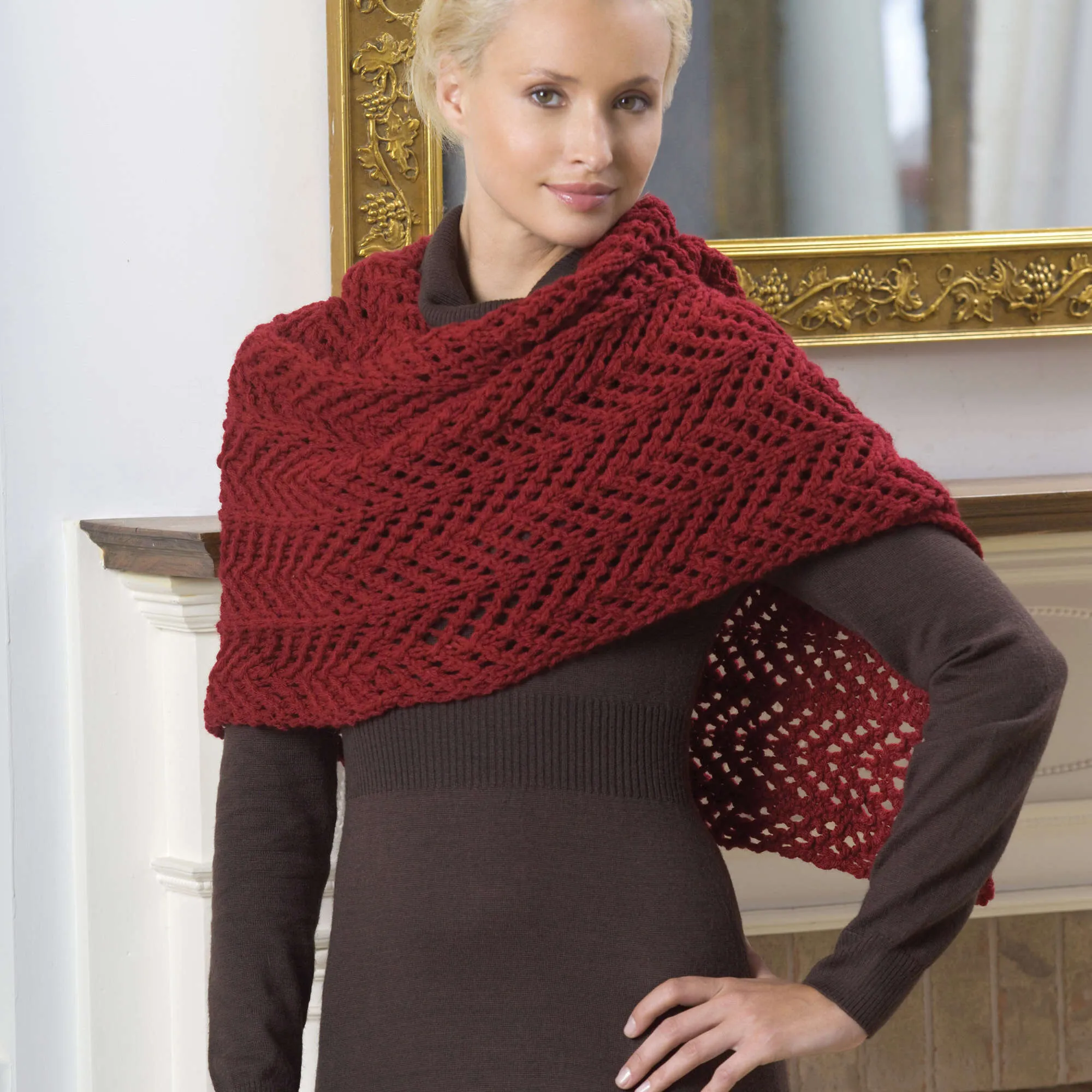 Red Heart Knit Lace Shawl