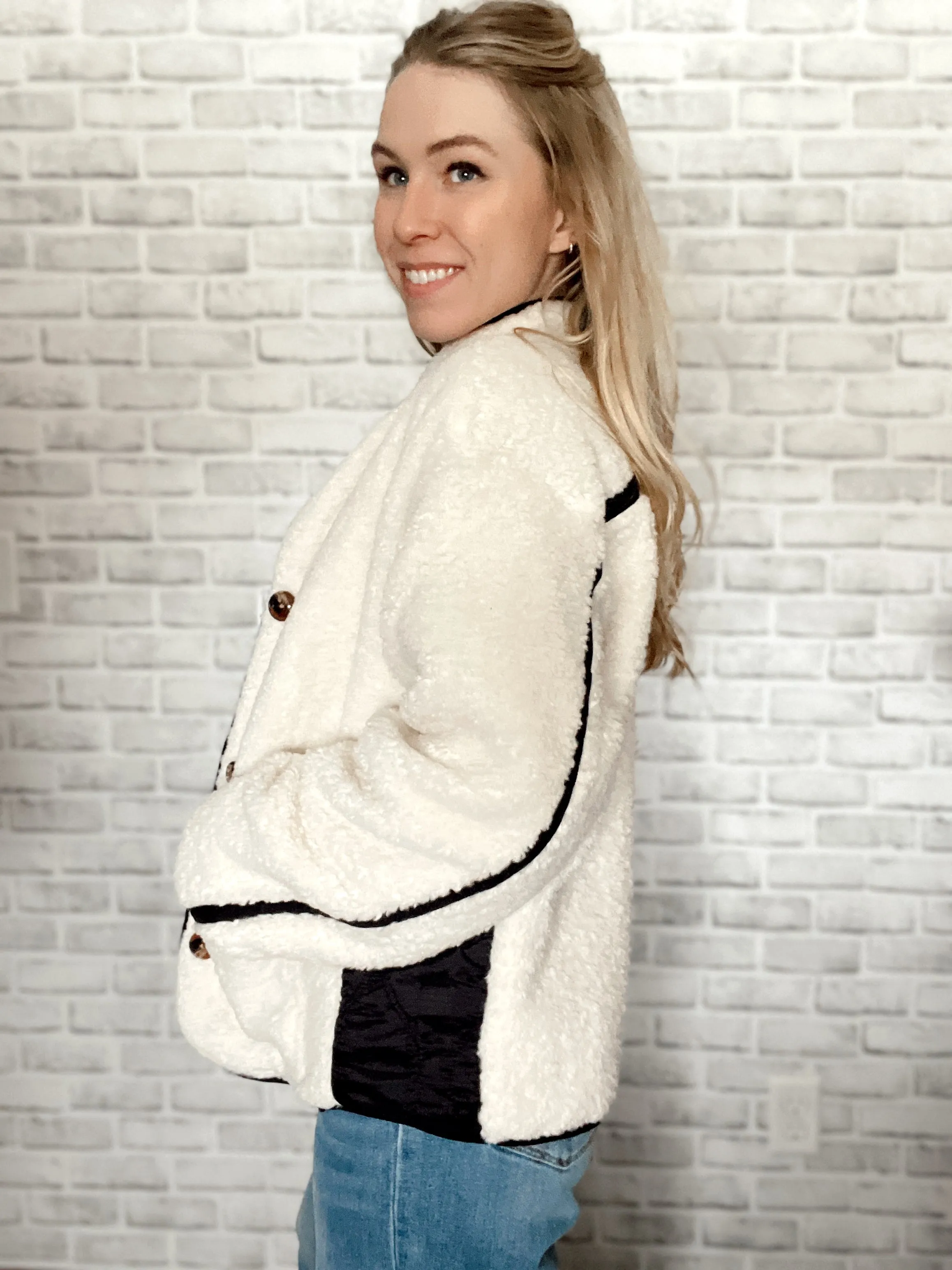 Reversible Quilted Black   White Sherpa Jacket